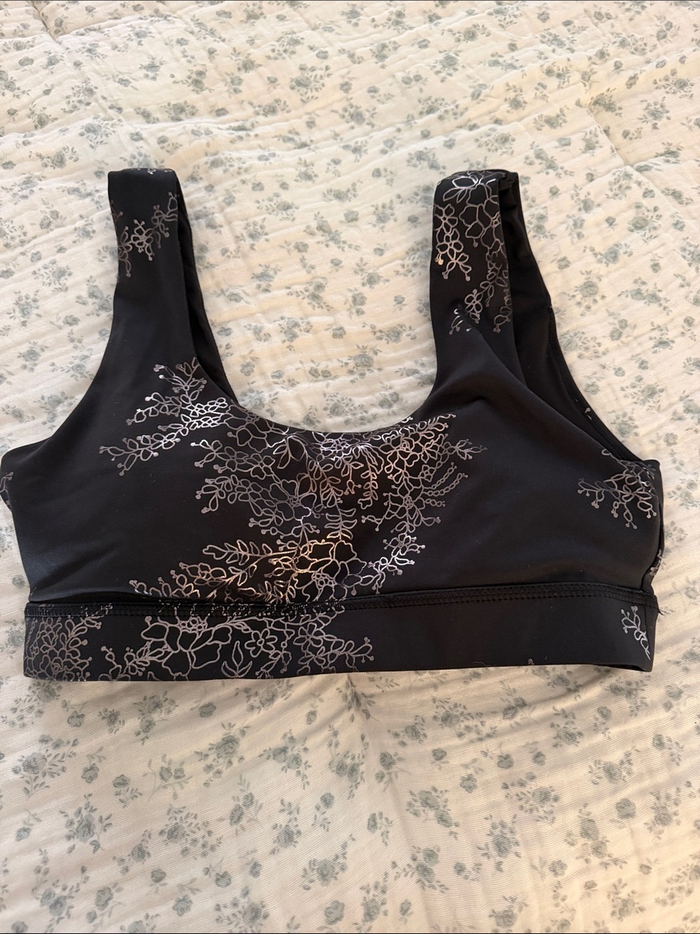 Glyder Black Sports Bralette with Silver Floral Accents